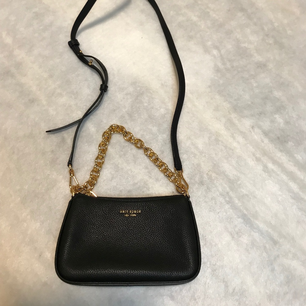Kate Spade NY Black Pebbled Leather Chain Shoulder Crossbody Bag NWOT